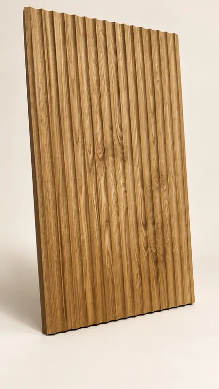 Oiled oak fluted panel standing upright