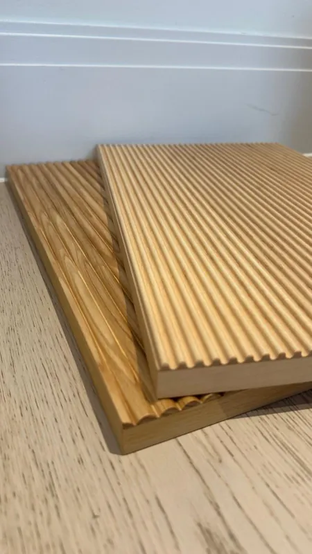 Close view of oak reeded samples stacked