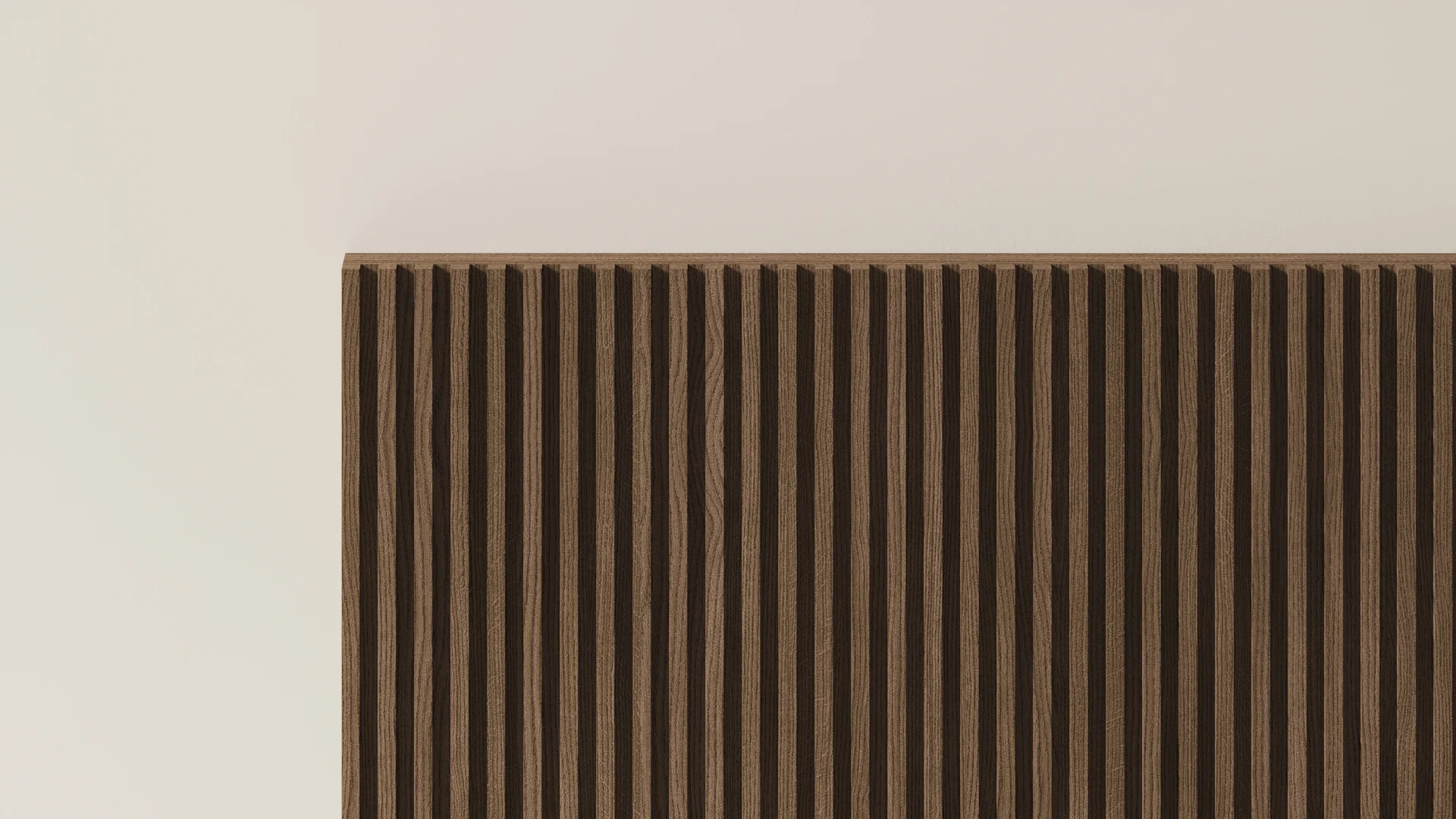 Close view of a CNC-machined real walnut fluted timber panel